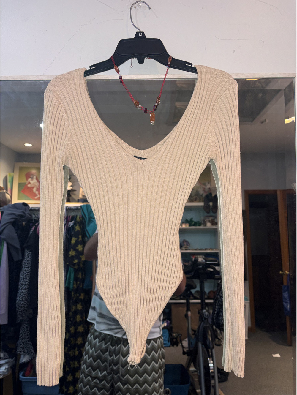 HERA Collection Beige Ribbed Long Sleeve Bodysuit Size Small